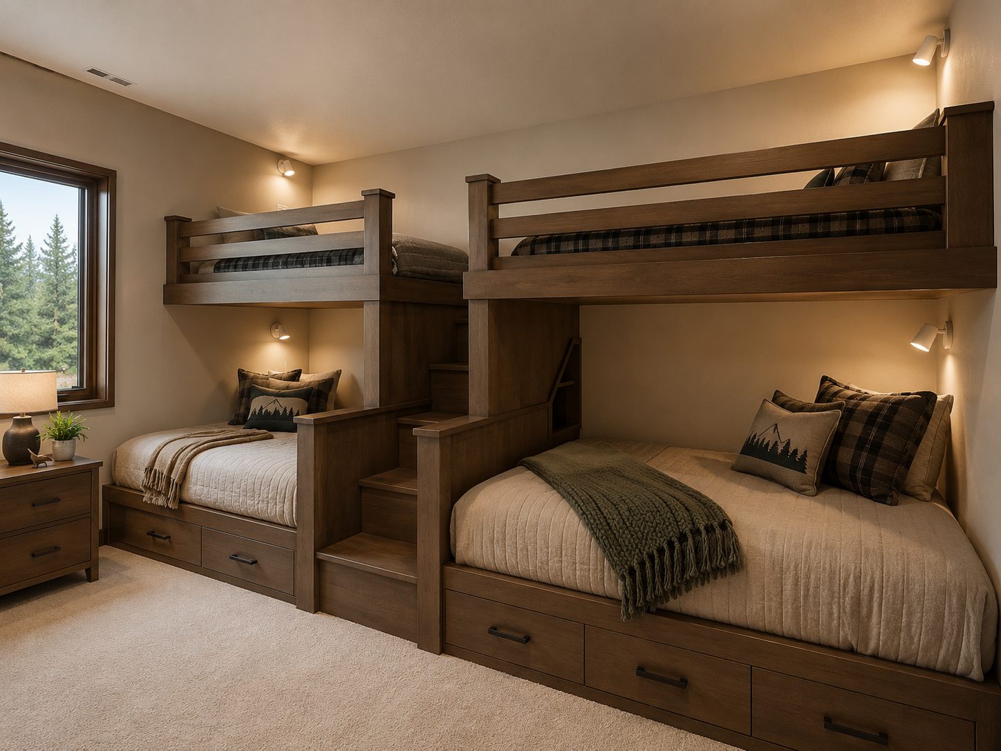 Custom built-in bunk beds with storage staircase in Bend, Oregon